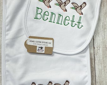 Baby Boy Personalized Mallard Duck Bib Burp Cloth Gift