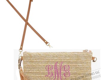 Women’s Monogram Small Straw Summer Crossbody Purse Wallet Gift