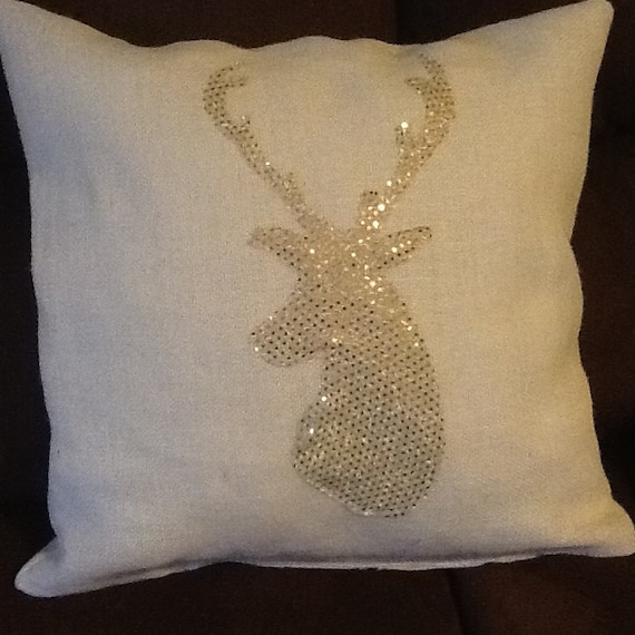 Deer Head Silhouette Burlap Pillow Cover 20 In X 20 In Etsy