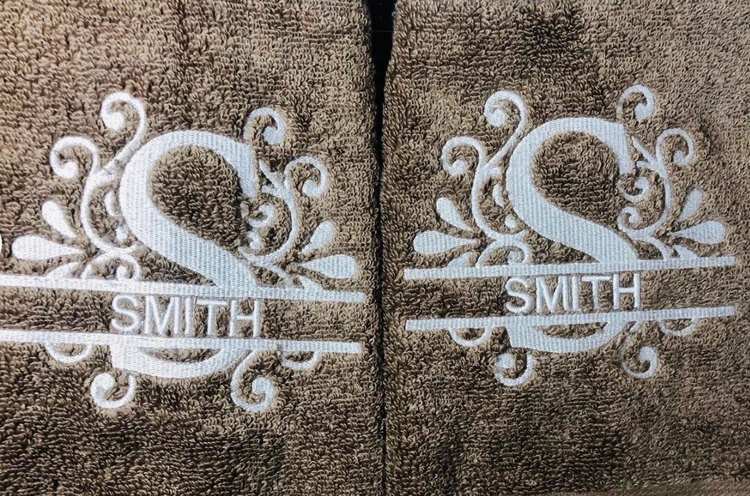Personalized Split Initial/name Embroidered Bath Towel Sets Gift - Etsy