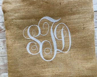 Personalized Monogram Burlap Throw Pillow Cover, Gifts for her, Housewarming Gift
