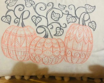 Fall Trio Pumpkin Pom Pom Velvet 12x20 Lumbar Throw Pillow Cover