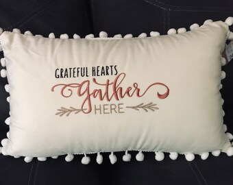Gather Here Pom Pom Velvet Lumbar Throw Pillow Cover ,12x20, Fall Decor,Housewarming Gifts