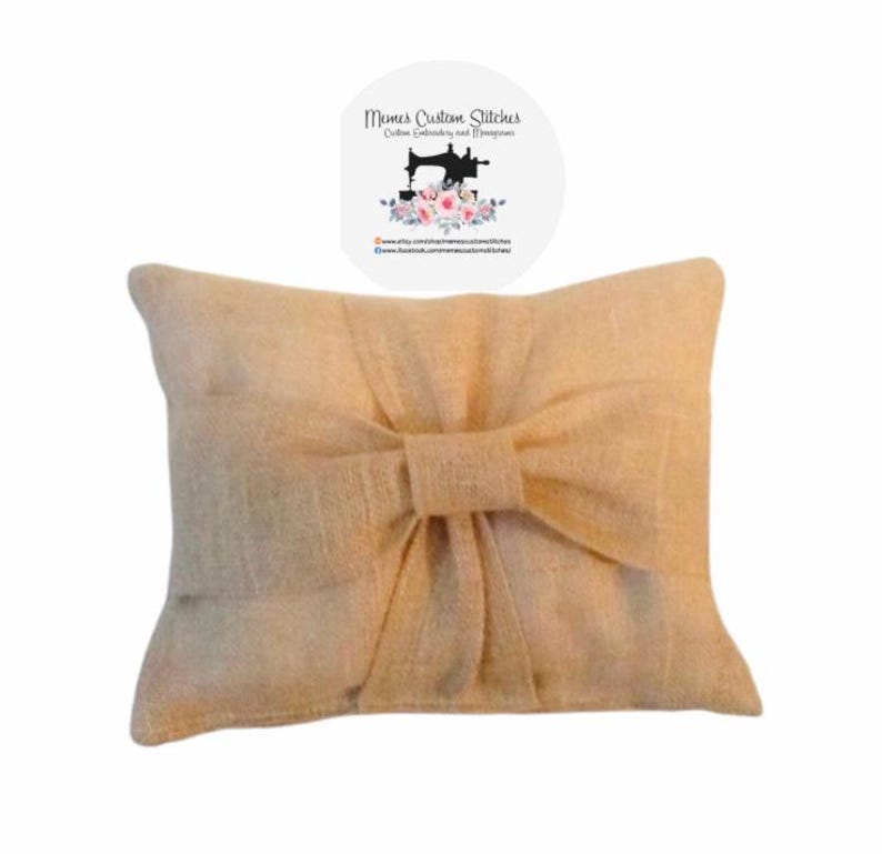 Handmade burlap bow throw pillow