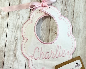 Newborn Girl Personalized Handmade Heirloom Baby Bib