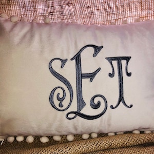 Monogram Personalized Pom Pom Velvet Lumbar Throw Pillow Cover Gift