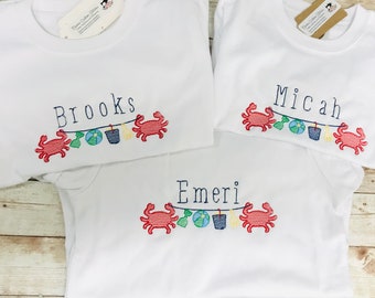 Personalized Summer Vacation Crab Baby Toddler Kids TShirt
