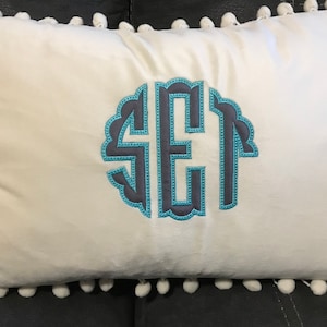 Monogram Pom Pom Velvet Lumbar Throw Pillow Cover , Personalized Gift