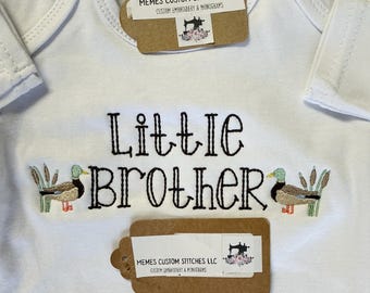 Newborn Boy Little Brother Mallard Duck GownBlanket Bib Burp Cloth Gift Set