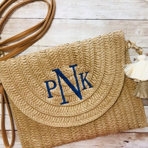 Personalized Straw Crossbody Wristlet Purse Monogram Bags,Gifts for her,Summer Beach Wristlet image 1