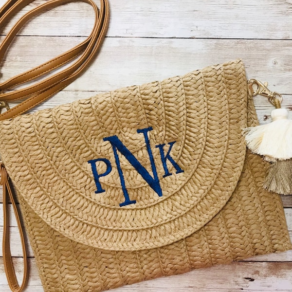 Personalized Straw Crossbody Wristlet Purse Monogram Bags,Gifts for her,Summer Beach Wristlet
