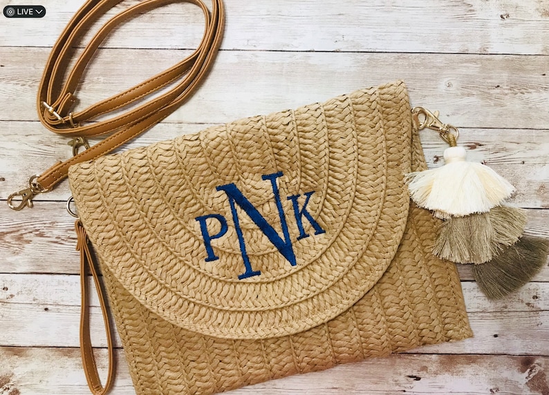 Personalized Straw Crossbody Wristlet Purse Monogram Bags,Gifts for her,Summer Beach Wristlet image 1