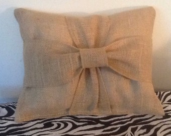 Natural Burlap Bow Throw Pillow, Handmade Throw Pillows, Gifts for Her,