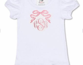 Girl’s Personalized Coquette Bow Name Monogram Ruffle Tshirt