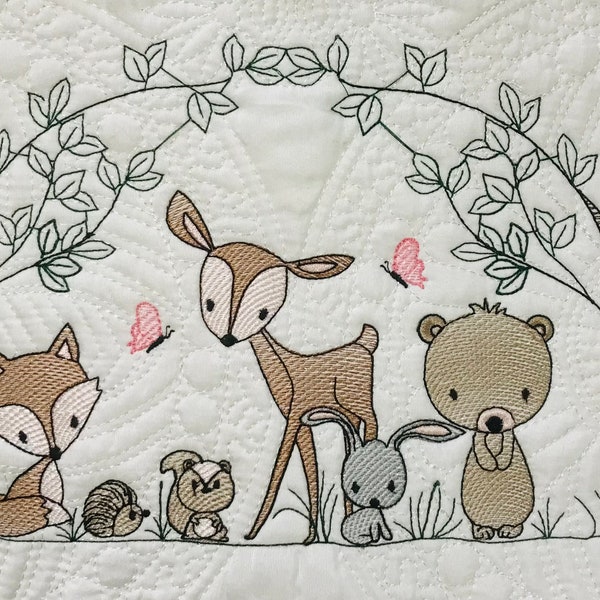 Personalized Handmade Forest Animals Baby Toddler Quilt Blanket ,Baby Shower Gift, Nursery Decor