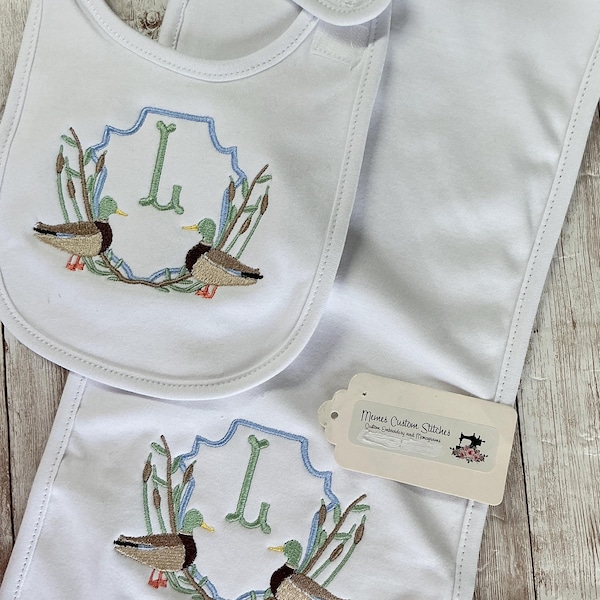 Baby Boy Personalized Mallard Duck Bib Burp Cloth Gift