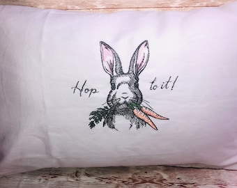 Spring Easter Rabbit Bunny White Lumbar Throw Pillow Cushion Cover,12x20,  Custom Home Decor