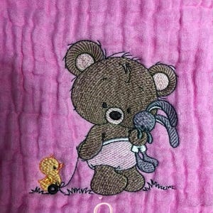 Personalized Bear Muslin Baby Handmade Swaddle Blanket ,Newborn Shower Gift