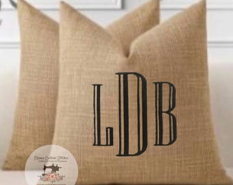Handmade Personalized Monogram Burlap Pillow Cover