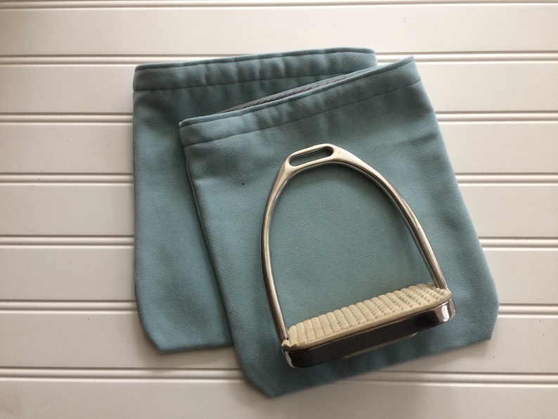 Faux suede soft blue gray reversible fleece and stirrup covers IRON protecters storage bags
