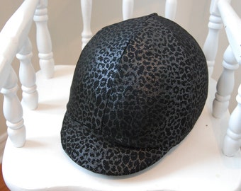 Helmet Cover, silver/black CHEETAH PRINT Handmade Tack, equestrian wear