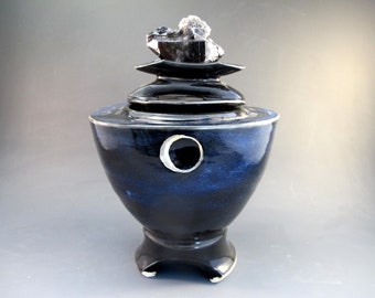 Dream/Prayer Bowl/Memorial Urn- Smoky Quartz Top, Gold Leaf  "Moving Into Stillness"