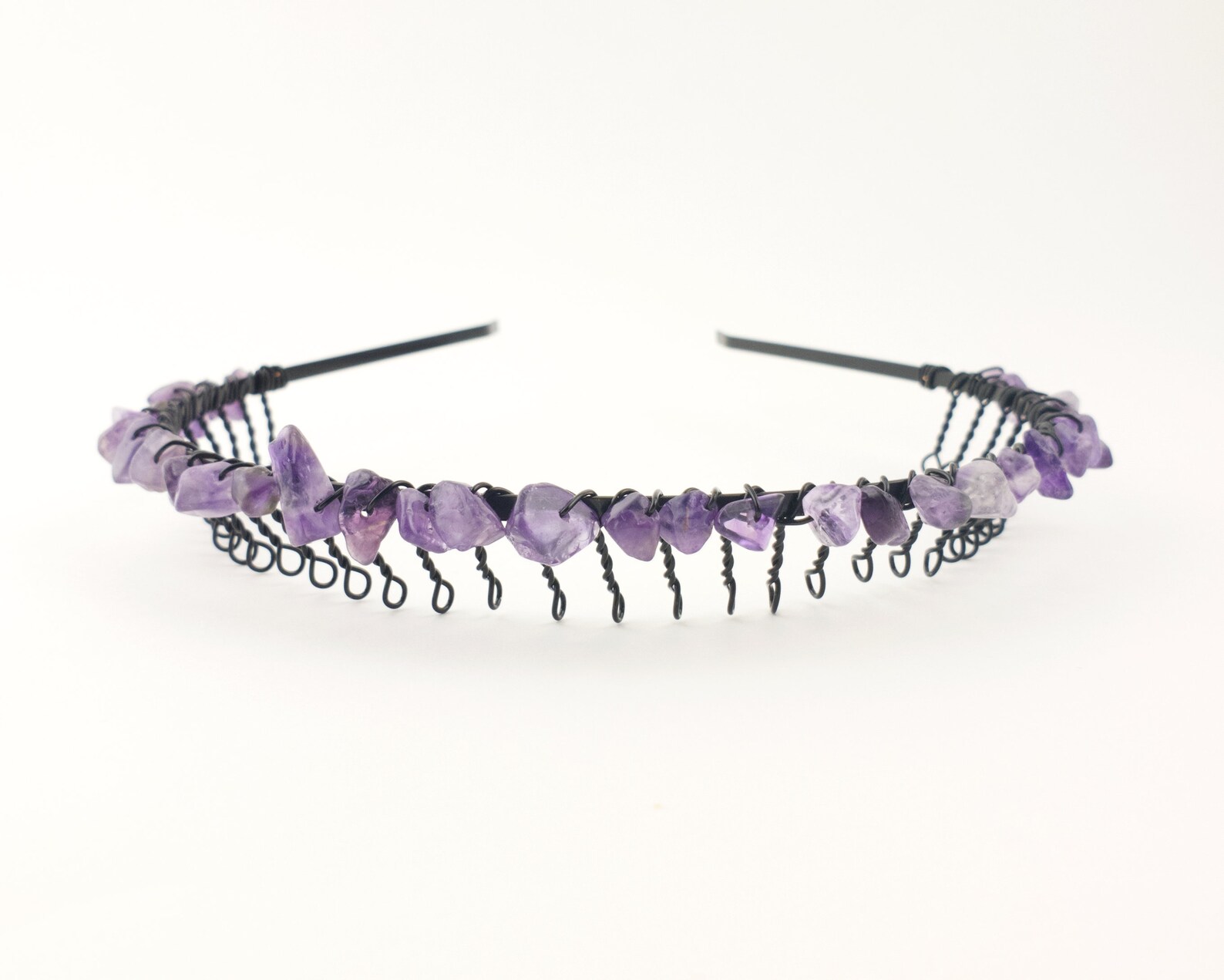 Purple amethyst headband with teeth for woman. Black metal Etsy