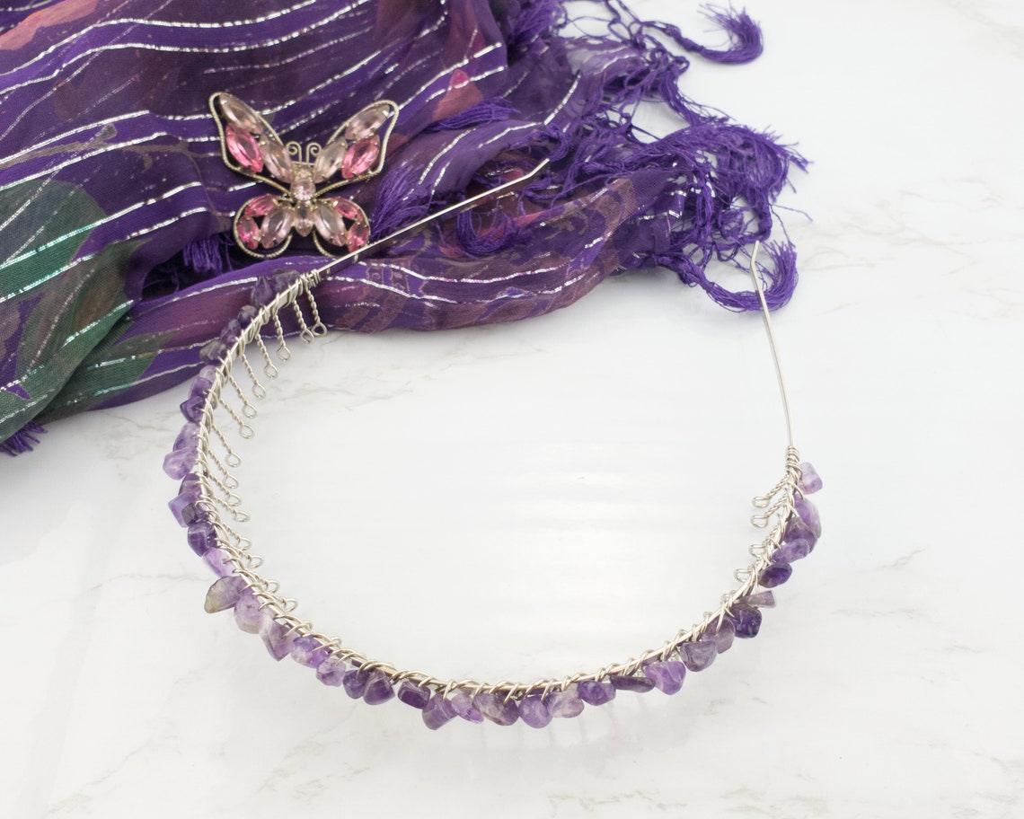 Purple amethyst headband with teeth for women. Silver metal Etsy