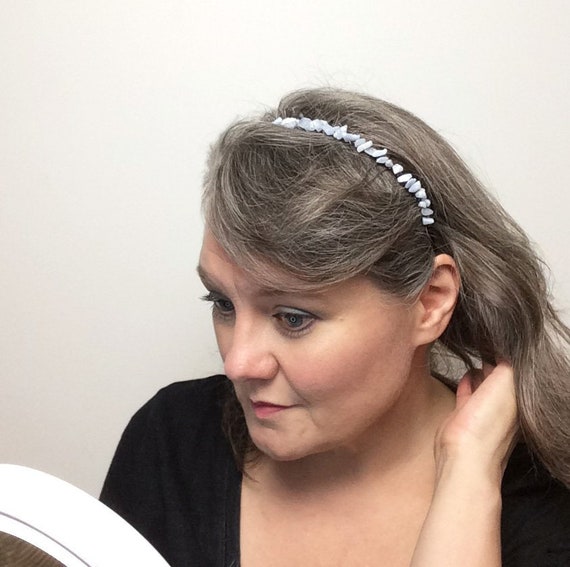 Baby blue no slip metal headband with teeth. Beaded headbands Etsy