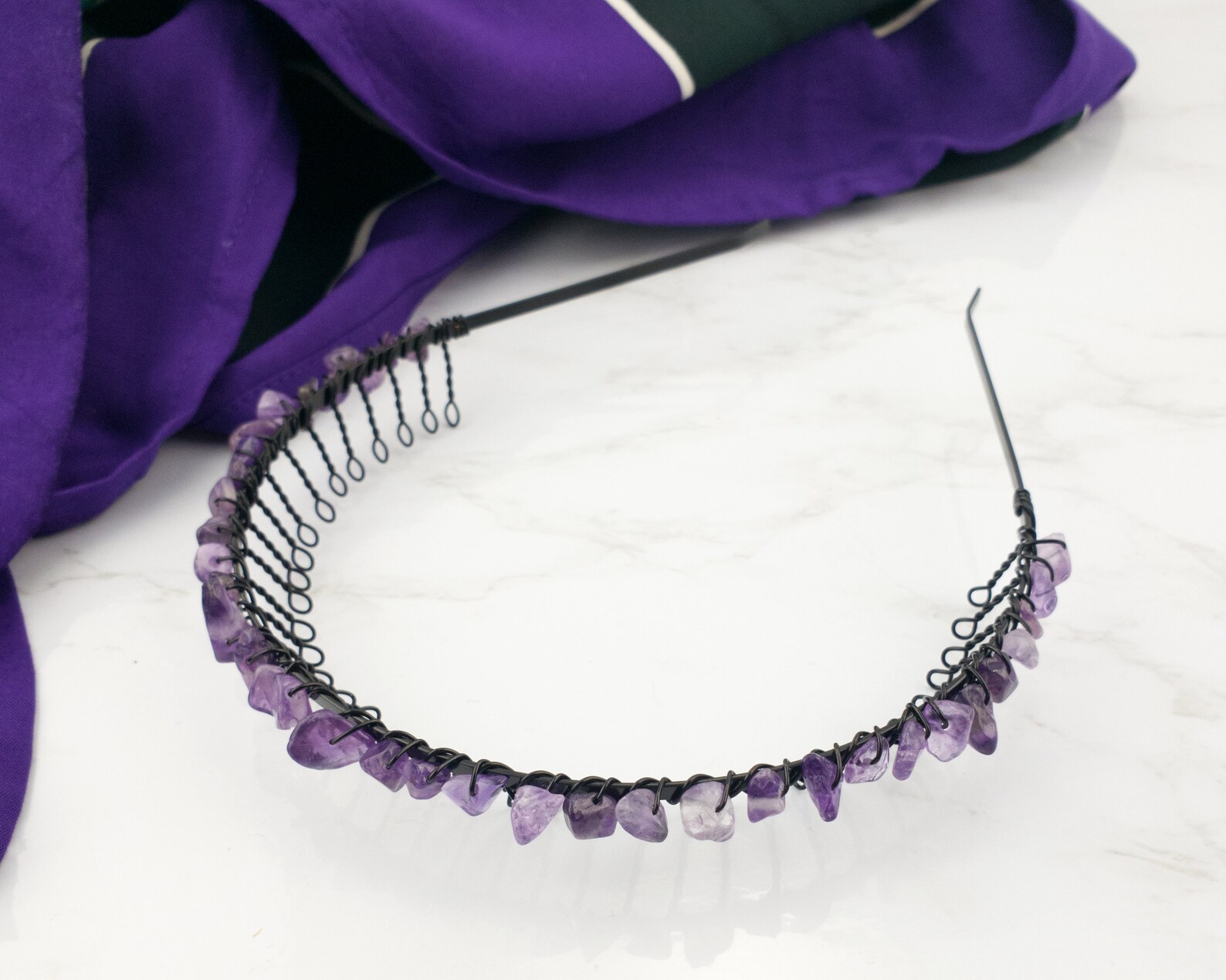Purple Amethyst Headband With Teeth for Woman. Black Metal Etsy