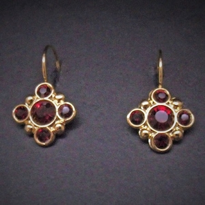 Medieval Earrings Garnet Yellow Gold Lever Backs Renaissance Tudor FREE SHIPPING USA