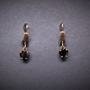 Heart Earrings Tiny Jet Black Antiqued Copper Victorian Art Deco FREE SHIPPING USA