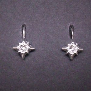 Star Earrings Silver Crystal Rhinestones Lever Back FREE SHIPPING USA