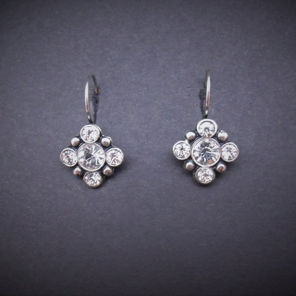 Medieval Earrings Crystal Antiqued Silver Bright Renaissance Tudor FREE SHIPPING USA