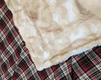 Reversible Faux Fur Plaid Blanket - Handmade Soft Throw