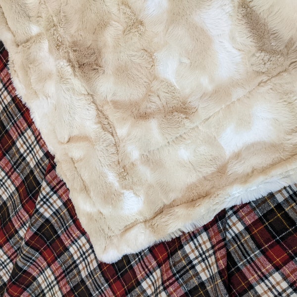 Faux Fur Plaid Blanket - two different sides to change it up - Soft and Cuddly