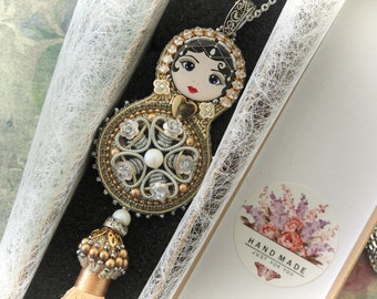 Matryoshka doll necklace with a filigree design, Luxury style for babushka  doll pendant, Christmas gift idea