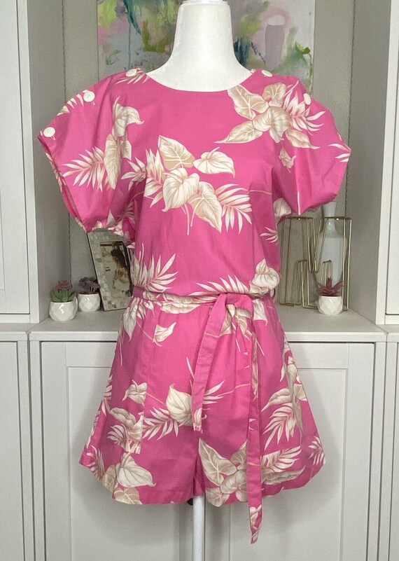 Vintage Liki Liki Romper Pink Hawaiian Large Cotto