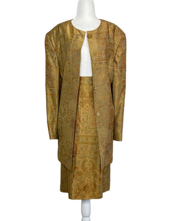 Louis Feraud Silk Skirt Suit Size 16 Hamsa Silk B… - image 1