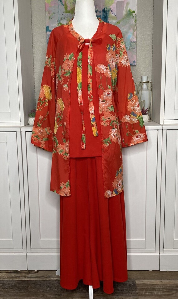 Vintage 1970s Plus Size Three Piece Outfit Red Flo