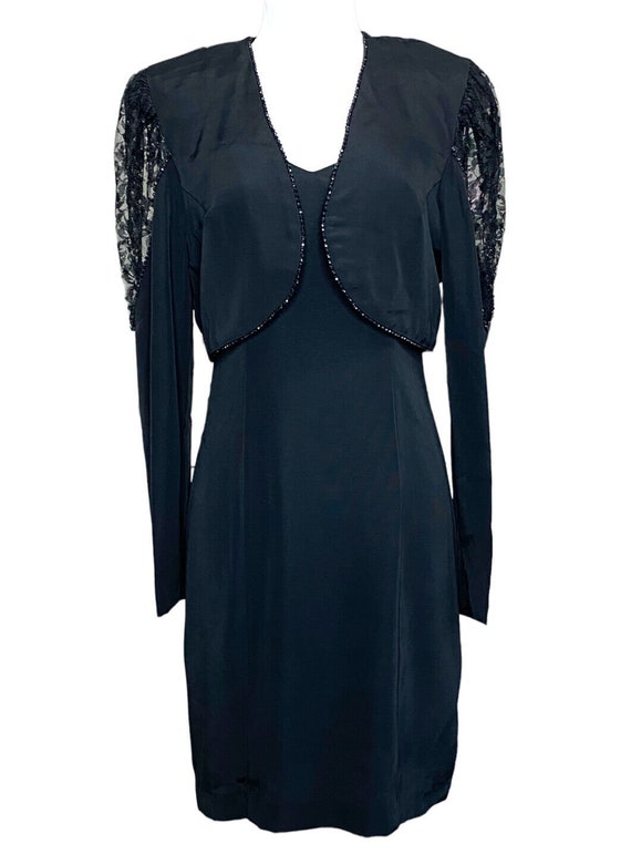 Chauncey St 1980s black dress and lace shrug 7/8 g