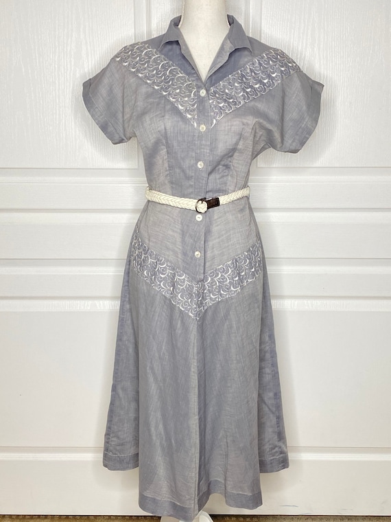 1940s Brentwood Cotton Pennys Chambray Dress