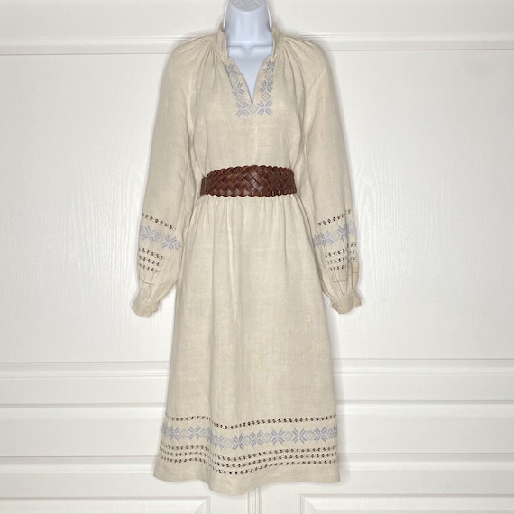 1960s Homespun Linen Peasant Dress Handmade Cutout