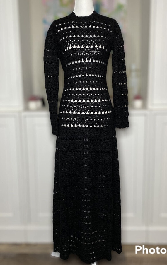 1970s Crocheted Black Maxi Dress Bergdorf Goodman 