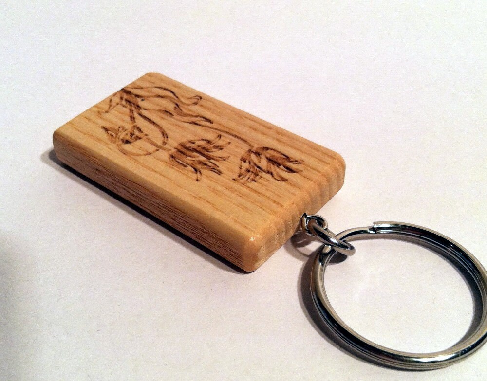 Key Chain Laser Engraved With Flower Ash Wood Key Fob Lilly Etsy