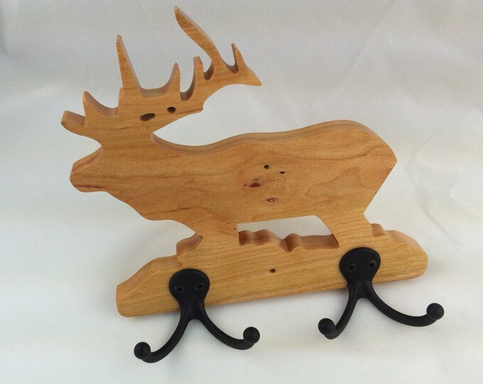 Elk Shape Decorative Wall Coat Rack Cherry Wood Hat Hanger Etsy