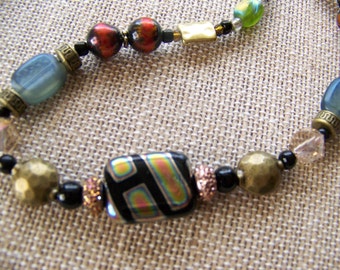 Beaded Necklace Spring and Fall - Blue and Copper Autumn Colors Necklace - Colorful Gift for Her - One of a Kind Reversible Jewelry -#90