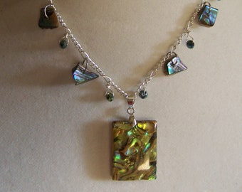 Abalone Pendant and Charm Necklace - Mother of Pearl Shell on Silver -#177