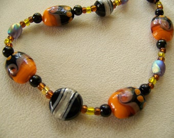 Whimsical Fall Colors Necklace - Halloween Chunky Beaded Necklace - Black and Orange Jewelry Women - Autumn Colors Necklace  - #207