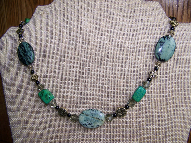 Green Natural Stone Necklace St Patrick's Day Celtic Knot Necklace Jade Irish Inspired One Of A Kind Jewelry Gift for Her 95 image 3